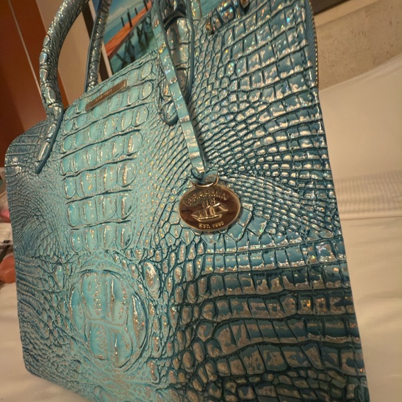 Brahmin Turquoise Embossed Satchel - Picture 3 of 5